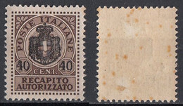 Recapito Autorizzato Italia 1945 Uf. 5 Stemma Sabaudo Senza Fasci Sovrastampato 40 Cent Nuovo  Italy - Servicio Privado Autorizado