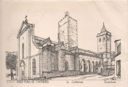 C52 Reproduction De Cp.SAINT PONS DE THOMIERES-la Cathédrale Dessin De DECOURTIOUX - Saint-Pons-de-Thomières