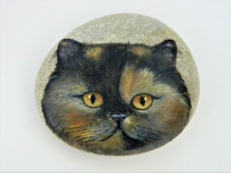 Original Painting Of A Calico Cat Hand Painted On A Smooth Beach Stone Paperweight - Presse-papier