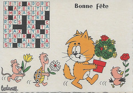 CPSM ILLUSTRATEUR BARBEROUSSE BONNE FETE CHAT SOURIS TORTUE OISEAU MOTS CROISES - Barberousse