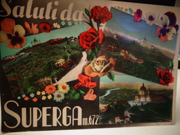 Cartolina  Saluti Da Superga Prov Torino Vedutine Rose Fiori Timbro Albergo Ristorante Gran Belvedere 1953 - Churches