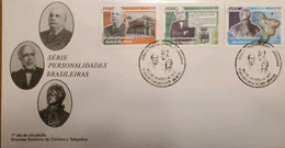 A) 1995, BRAZIL, BRAZILIAN PERSONALITIES, FDC, DIPLOMATICS: ALEXANDRE DE GUSMAO AND BARAO DE RIO BRANCO, LAWYER VIZCONDE - Lettres & Documents