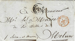 1860- Lettre De Novara ( Italie ) Pour Melun -taxe 5 D. Entrée SARDAIGNE-CULOZ A.C / A Rouge - Marques D'entrées
