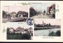 1914 Gelaufene AK Aus Alchenflüh-Kirchberg. 4 Bildrig, Bahnhof, Dorfstrasse Und Hotel Bären - Kirchberg