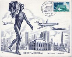 France. Carte Maximum. Exposition Internationale De Montreal. Pavillon De France. 22/04/1967 - 1960-69