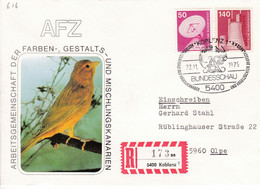 Eingedruckter R-Zettel,  54 Koblenz 1 ,  Nr. 173 Ub " Ss ", Papageienarten - R- & V- Labels