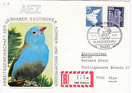 Eingedruckter R-Zettel,  54 Koblenz 1 ,  Nr. 179 Ub " Ss ", Papageienarten - R- & V- Labels