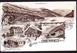 Vor 1900 Ungelaufene Litho-AK: Gruss Aus Oberried, BE. 5 Bildrig. Gasthaus Zum Bären Und Zum Rösli, - Oberried Am Brienzersee