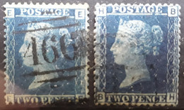 GB GREAT BRITAIN Victoria SG 47 /  2 TIMBRES No Yvert 27,2 Pence Bleu Blue PLANCHE 8 & 9 PLATE Cote 80 Euros - Used Stamps