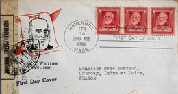 Enveloppe USA First Day Cover 1940 - Le Poète John G. Whittier - Daté : Haverhill 16.2.1940 - Bon état - 1851-1940