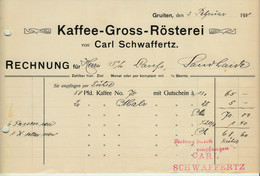 Gruiten Bei Haan Mettmann 1911 Deko Rechnung " Carl Schwaffertz Kaffee Großrösterei " - Lebensmittel