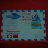 LETTRE CHINE VIA PEKING VOL INAUGURAL ZURICH GENEVE PEKIN SHANGHAI - Covers & Documents