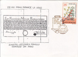 HEALTH, PHARMACY, ARAD FIRST PHARMACY ANNIVERSARY, SPECIAL COVER, 1994, ROMANIA - Pharmacy