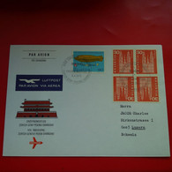 LETTRE CHINE PAR AVION VIA SHANGHAI ZURICH FLUGHAFEN POUR LUZERN - Storia Postale