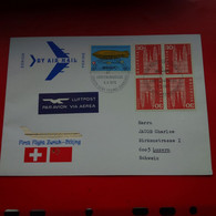 LETTRE CHINE PAR AVION FIRST FLIGHT ZURICH PEKING POUR LUZERN - Briefe U. Dokumente