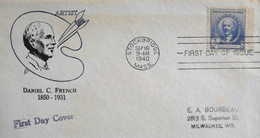 Enveloppe USA First Day Cover 1940 - L'Artiste Daniel C. French - Daté : Stockbridge Le 16.9.1940 - Bon état - 1851-1940