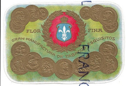 Etiquette De Boîte à Cigares Découpée. Gran Manufactura De Tabacos Esquisitos. Fleur De Lys Et Monnaie. Dorée. Dép. 2589 - Etiquetas