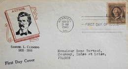 Enveloppe USA First Day Cover 1940 - L'Auteur Samuel L. Clemens - Daté : Hannibal Le 13.2.1940 - Bon état - 1851-1940