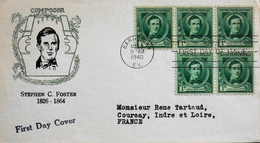 Enveloppe USA First Day Cover 1940 - Le Compositeur Stephen C. Foster - Daté : Bardstown Le 13.5.1940 - Bon état - 1851-1940