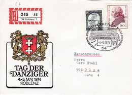 Eingedruckter R-Zettel,  54 Koblenz 1 ,  Nr. 345 Ub " Ss ", Tag Der Danziger - Etiquettes 'Recommandé' & 'Valeur Déclarée'