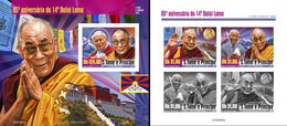 S. Tomé 2020, Dalai Lama, 4val In BF+BF IMPERFORATED - Buddhism