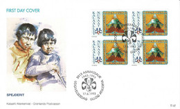 Greenland 1993;  The 50th Anniversary Of The Greenland Scouts In Block Of 4 On FDC. - Brieven En Documenten