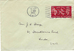 GB 1951 Festival Of Britain 2.5d Addressed FDC Postmarked Tooting SW7 - ....-1951 Vor Elizabeth II.