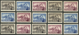 ALBANIA: Sc.458/60, 1950 UPU 75 Years, 5 Complete Sets, MNH, Very Fine Quality! - Albania