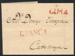 PERU: Folded Cover Sent To Castro, With Red "LIMA" And "FRANCA" Markings, Very Fine Quality!" - Peru