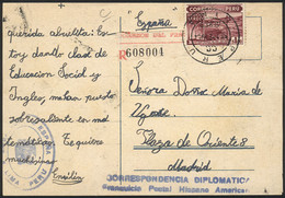 PERU: Postcard Sent From The Spanish Embassy In Lima To Madrid On 2/SE/1953, With Latin-American Postal Franchise For Di - Peru