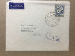 AUSTRALIA 1959 Air Mail Cover FDC 2/- Flowers To London With To Pay Cachet - Covers & Documents