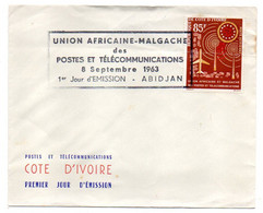 Côte D'Ivoire -- 1963 -- 1er Jour  " Union Africaine-Malgache Des Postes "....cachet  ABIDJAN....à Saisir - Costa D'Avorio (1960-...)