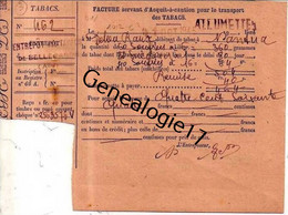 01 0830 BELLEGARDE AIN ( Et  NANTUA ) FACTURE SERVANT ACQUIT CAUTION POUR LE TRANSPORT DES TABACS - ALLUMETTES ALLU - Documents