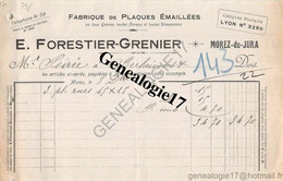 39 0354 MOREZ DU JURA 1922 Fabrique De Plaques Emaillees EMAILLERIE H. P. FORESTIER  Et  GRENIER 18 Rue Pasteur - Other & Unclassified