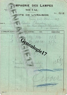 75 00575 PARIS Cie Des Lampes METAL 54 Rue De La Boetie 1929 Lampe TSF Usine à IVRY PORT Rue Franklin 94 à CHARDIN NANCY - Other & Unclassified