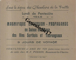 72 0119 BEAUMONT LA CHARTRE Sarthe CHEVALIERS DE LA PUETTE 1948 Amis Du Vins M.F POSSON Vin Sarthois Et  Tourangeau - Europe