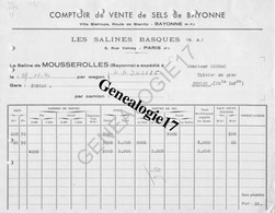 75 09121 PARIS SEINE 1911 COMPTOIR DE VENTE DE SELS DE BAYONNE - LES SALINES BASQUES Rue Volney De MOUSSEROLLES PYRENEES - Agriculture