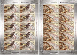 Moldova 2020 . Europa CEPT, Ancient Postal Routes, Aviation, Airplanes, Map. 2 M/S Of 10 - Moldavie