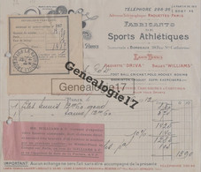 75 12844 W PARIS SEINE 1912 Fabricant De Sports Athletiques WILLIAMS Succ SHEPHERD - LITTLE  Raquette DRIVA LAWN TENNIS - Sonstige & Ohne Zuordnung