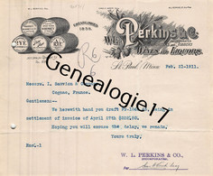 96 2361 ETATS UNIS UNITED STATES SAINT PAUL MINNESOTA 1911 Import W. L. PERKINS Jobbers WISKEY GAINES MARYLAND RYE - Etats-Unis