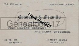 96 1758 NEW YORK ETATS UNIS AMERICA Carte CRISTANO - MENNILLO Importers Wine Liquors - USA