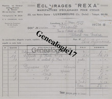 96 1630 LUXEMBOURG GRAND DUCHE Et METZ MOSELLE 1939 Eclairage Pour Cycles REXA Agent France M. MAHY Rue Ancillon - Luxemburg