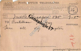 96 0982 ANGLETERRE ENGLAND SHEFFIELD 1907 POST OFFICE TELEGRAPHS - Telegramme De BRADFORD - Royaume-Uni