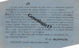 96 0707 SUISSE BONCOURT Carte Postale F.J BURRUS Manufacture De Tabac Et  Cigarette Dest ALEXANDRE à VIEUX PONT Par - Dokumente