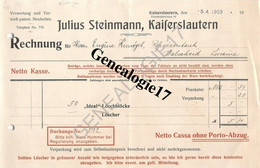 96 0694 ALLEMAGNE KAISERLAUTERN Rhenanie Palatinat 1909 Verwetung JULIUS STEINMANN Vertrieb Patent - 1900 – 1949
