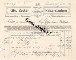 96 0692 ALLEMAGNE KAISERLAUTERN Rhenanie Palatinat 1907 Papier Warenfabrik GBR. BECKER Buchdruckerei - Imprimerie & Papeterie