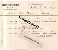 96 0451 ALLEMAGNE BERLIN 1911 Ets GEBRUDER KIRSTEIN  REICHSBANK GIRO CONTO - Otros & Sin Clasificación