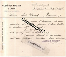 96 0451 ALLEMAGNE BERLIN 1911 Ets GEBRUDER KIRSTEIN  REICHSBANK GIRO CONTO - Autres & Non Classés