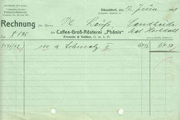 Düsseldorf 1909 Deko Rechnung " Caffee-Großrösterei Phönix Frowein & Nolden " - Alimentare