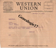 96 0127 ETATS UNIS CHICAGO 1929 Ets WESTERN UNION Telegramme Signé HANHOUSE - United States